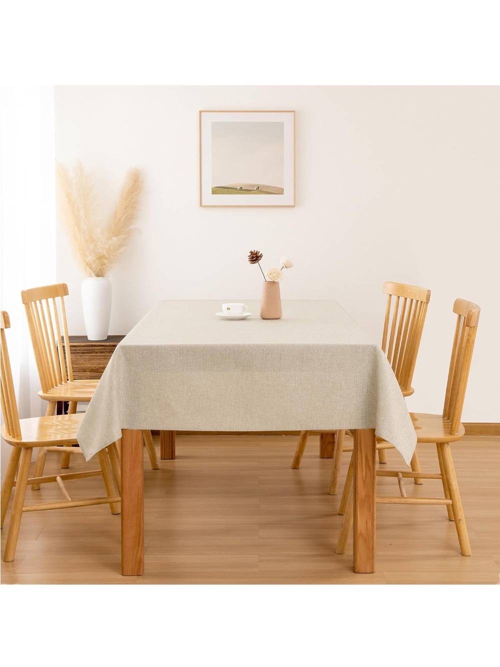 NEW Hiasan Beige Faux Linen Rectangle Tablecloth 52”x70”
